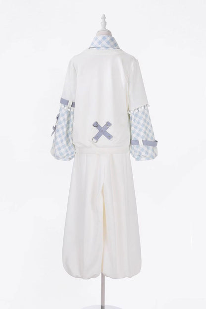 White Lapel Collar Long Sleeves Print Asymmetric Prince Handsome Ouji Lolita Set