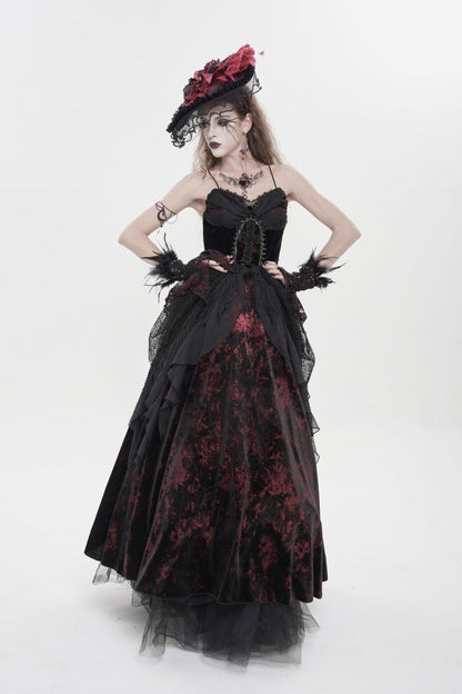 Black/Red Sleeveless Multi-Layered Hanayome Lace Lace-Up Women's Gothic  Wedding Dress Printed Tassels Lace-up Slip Dress