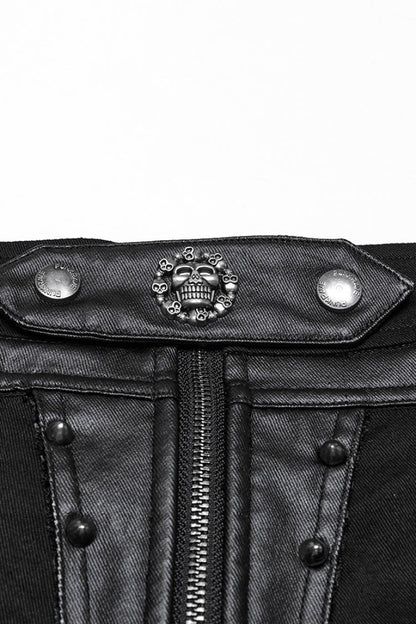 Black Stitching Faux Leather Mesh Studded Women's Punk Shorts