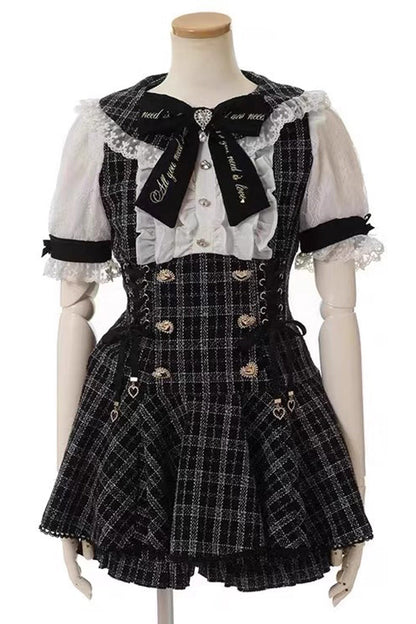 Black/White Japanese Lace Sweet Jirai Kei Dress Blouse Shorts Set