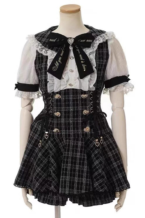 Black/White Japanese Lace Sweet Jirai Kei Dress Blouse Shorts Set