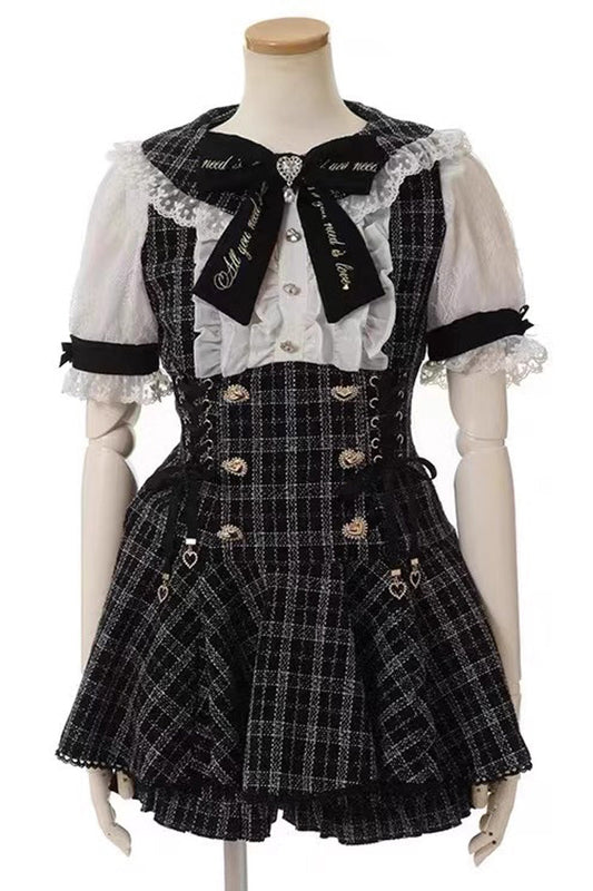 Black/White Japanese Lace Sweet Jirai Kei Dress Blouse Shorts Set