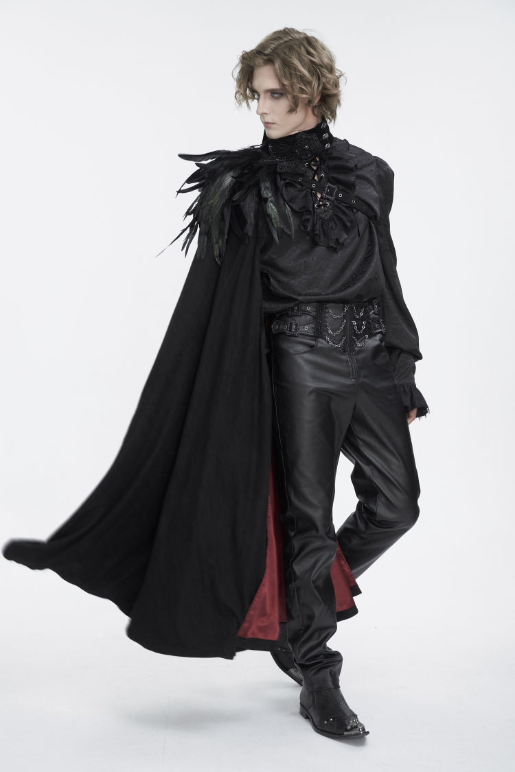 Black Stand Collar Men's Gothic Accessory Feather Cape
