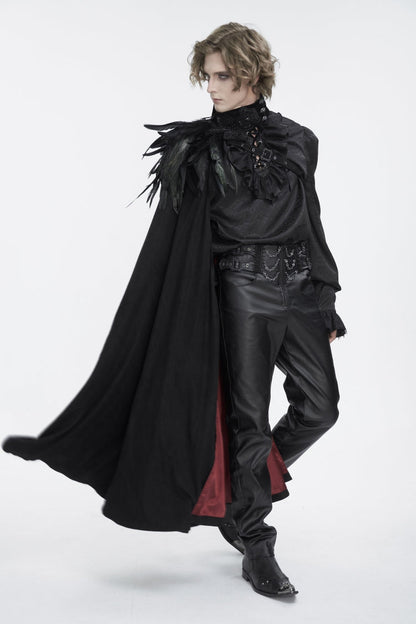 Black Stand Collar Men's Gothic Accessory Feather Cape