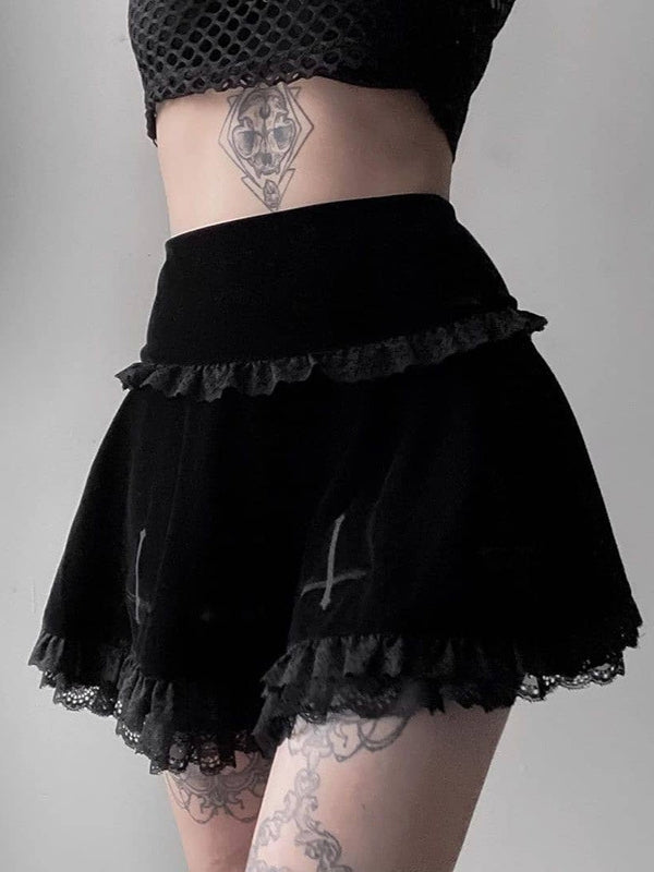 Cross Velvet Lace Skirt