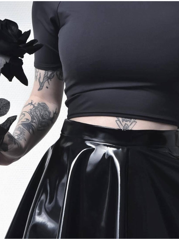 Patent Leather Pleated Skirt