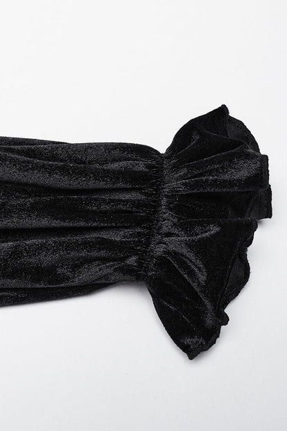 Black Stand Collar Irregular Pleated Velvet Women's Gothic Blouse