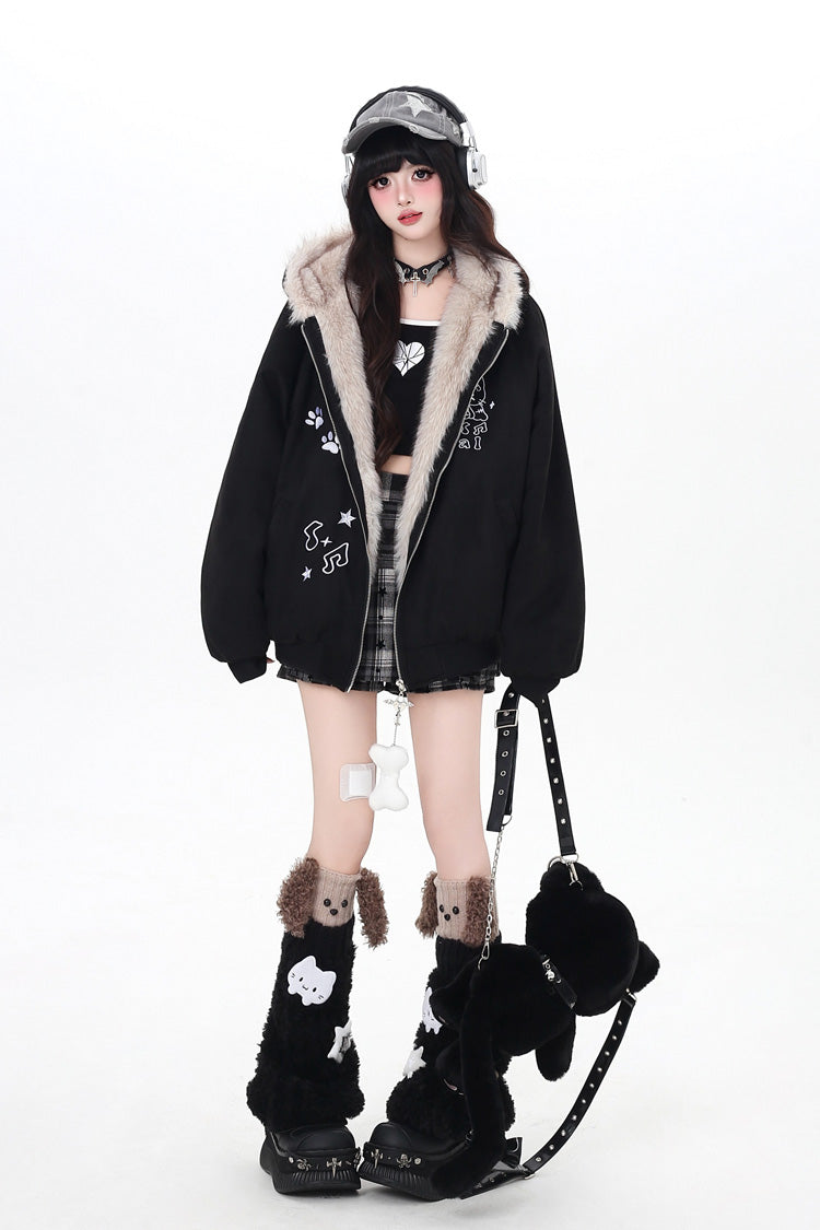 [First Generation Cute] Long Sleeves Print Cat Ear Hooded Zipper Sweet Lolita Coat 2 Colors