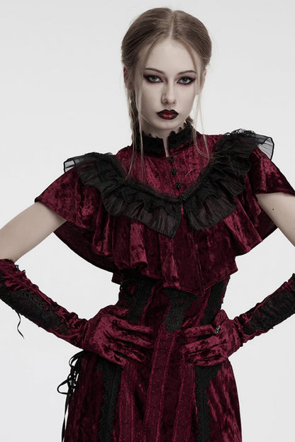 Red Floral Embroidery Lace-Up Women's Gothic Gloves