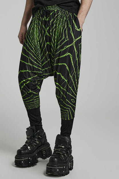 Green Halo Print Men's Sagging Pants