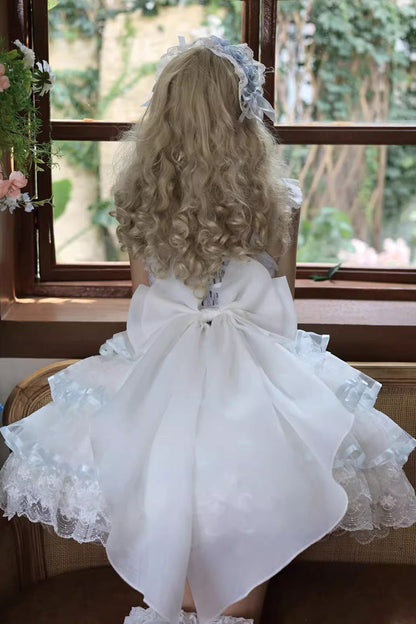 Blue [Rose Feather Waltz] Sleeveless Triple-Layered Ruffle Bowknot Lace Sweet Ballet Lolita Jsk Dress