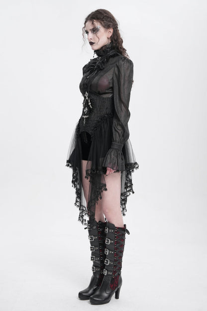 Black Stitching Lace Lace-Up Mesh Women's Gothic Underbust Corset