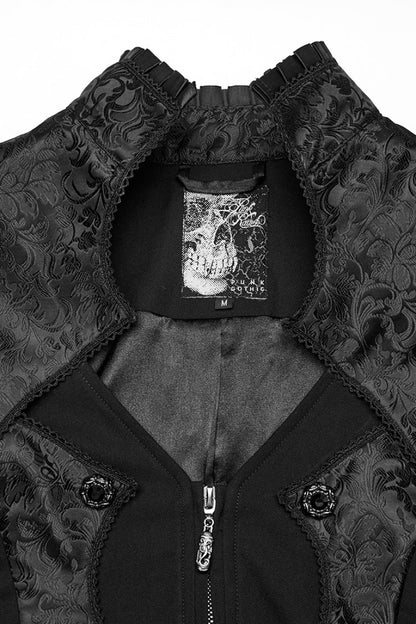 Black Stand Collar Long Sleeves Jacquard Stitching Swallow-tailed Men's Gothic Coat
