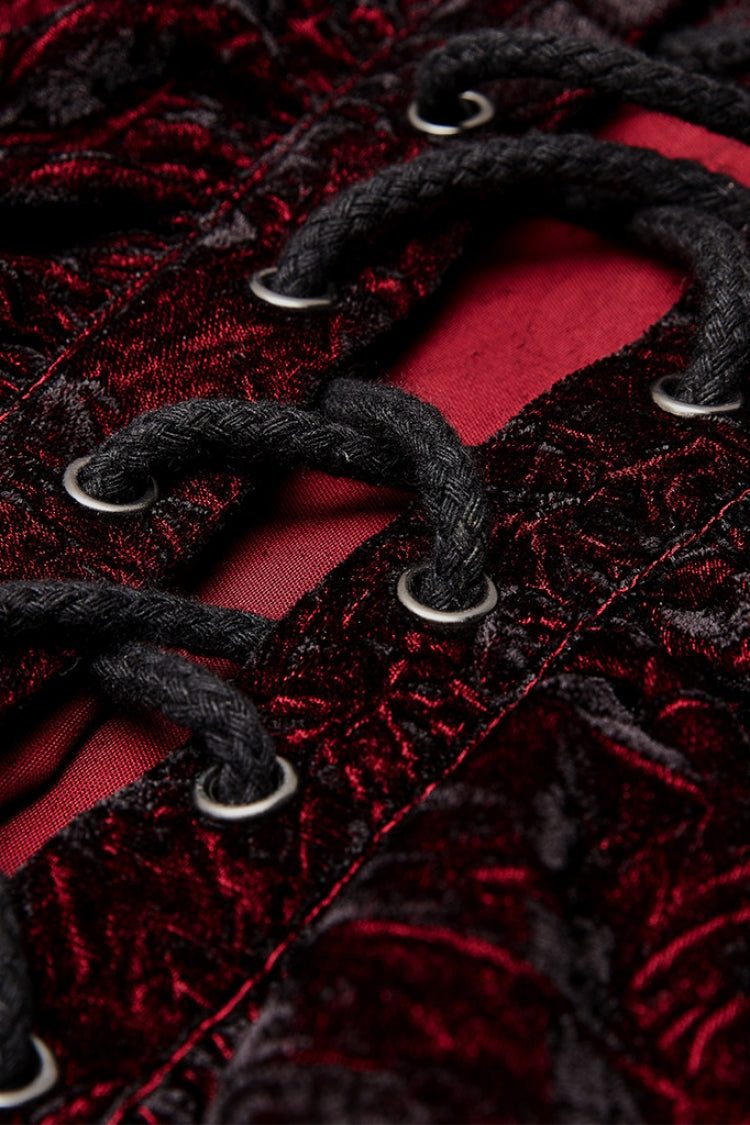 Black/Red Long Sleeves Ruffle Lace-Up Men's Gothic Blouse