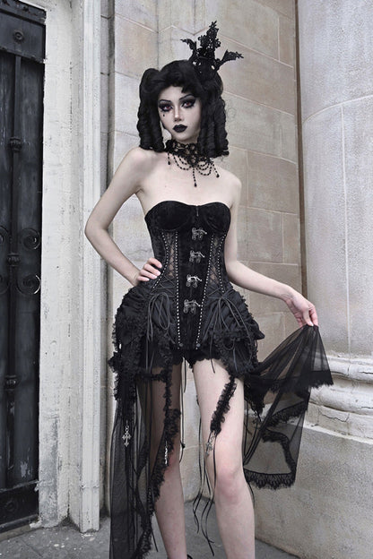 Black [Hell Alice] Hollow Lace-Up Fishbone Gothic Lolita Dress Corset