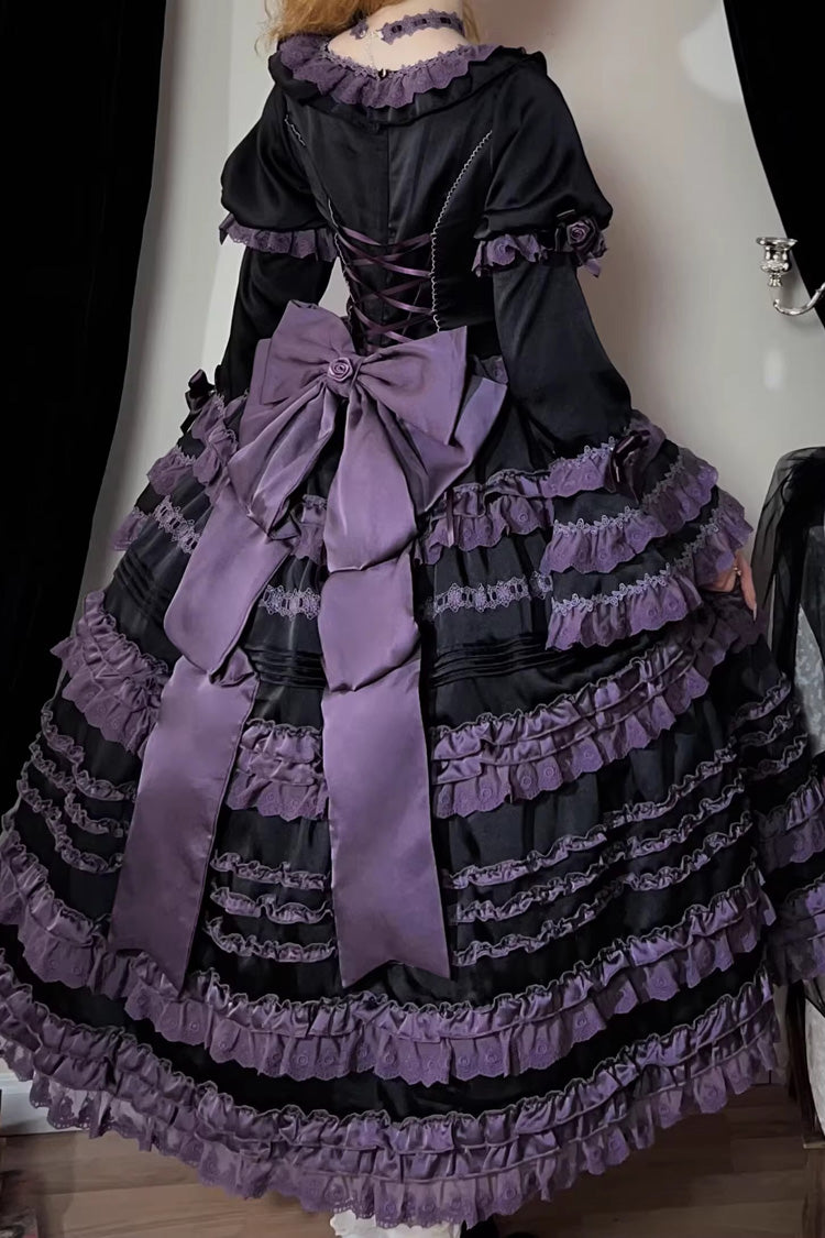 Black/Purple [Layered Blackcurrant] Short Sleeves Ruffle Bowknot Lace Sweet Lolita Dress
