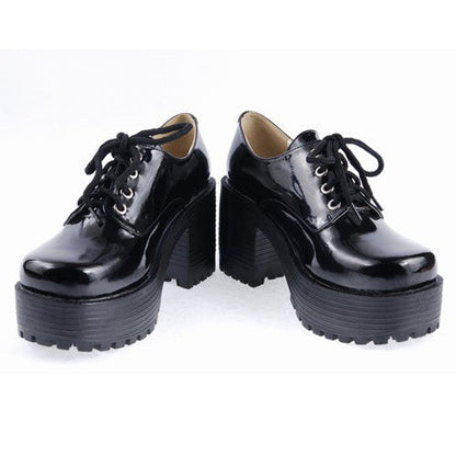 Black Round Toe Army Style Platform Classic Lolita Shoes