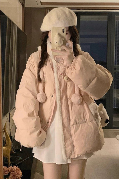 Pink [Cute Pig] Long Sleeves Hooded Sweet Lolita Coat