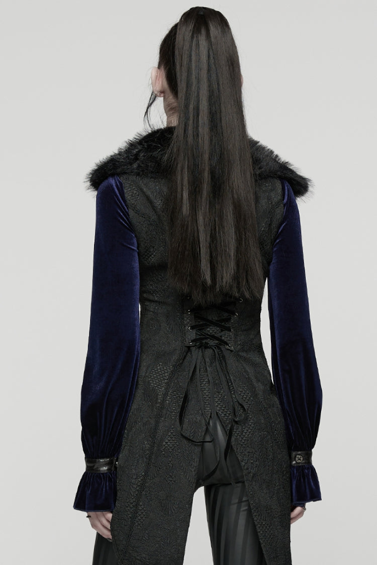 Black Sleeveless Jacquard Buckled Swallow-tailed Women's Gothic Vest