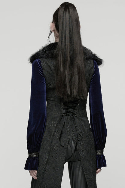 Black Sleeveless Jacquard Buckled Swallow-tailed Women's Gothic Vest