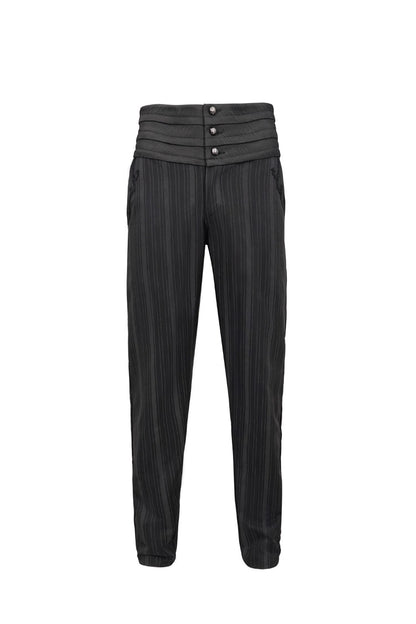 Black Retro Mid High Waist Micro Elastic Striped Woven Stitching Three Dimensional Jacquard Men's Gothic Trousers