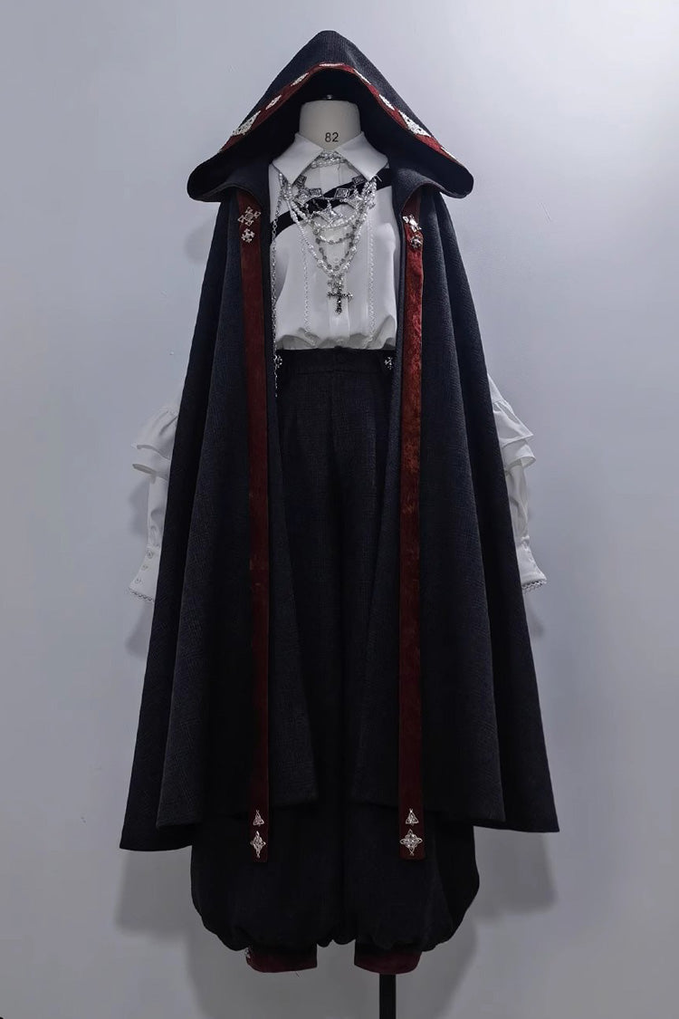 Black [Sacred Vow] Print Hooded Vintage Elegant Prince Handsome Ouji Lolita Cloak