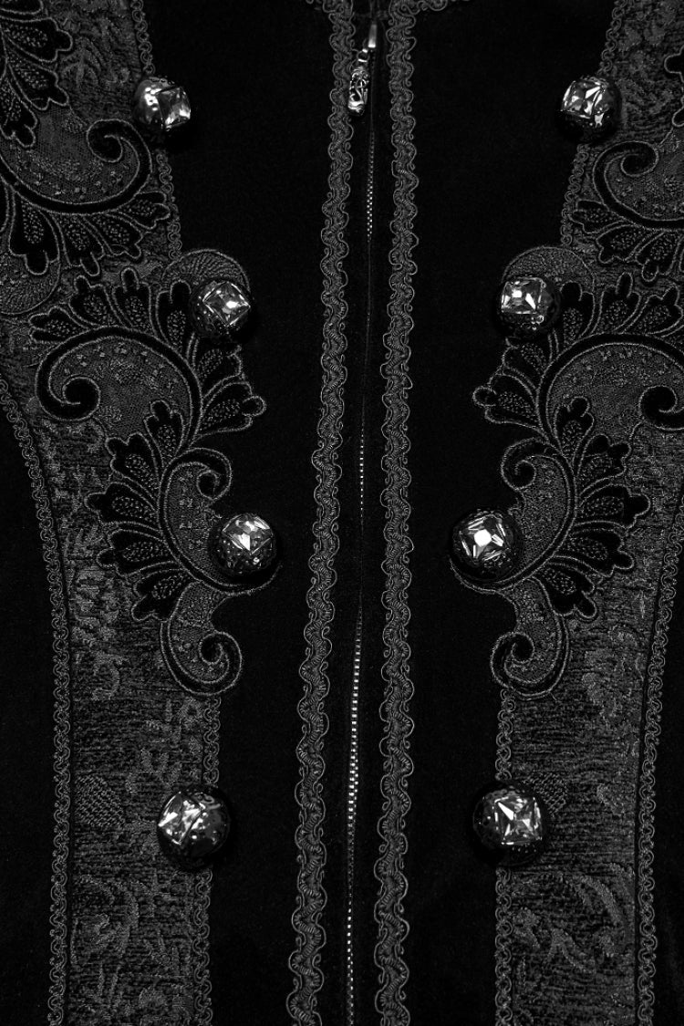 Black Stand Collar Long Sleeves Floral Jacquard Bouble-breasted Zipper Men's Gothic Coat
