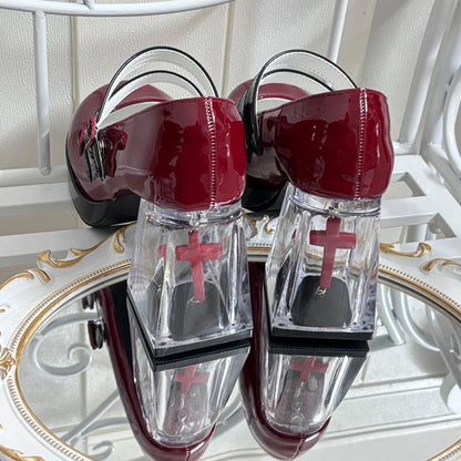 Gothic Sweet Lolita Cross-Shaped Transparent Block Heel Shoes