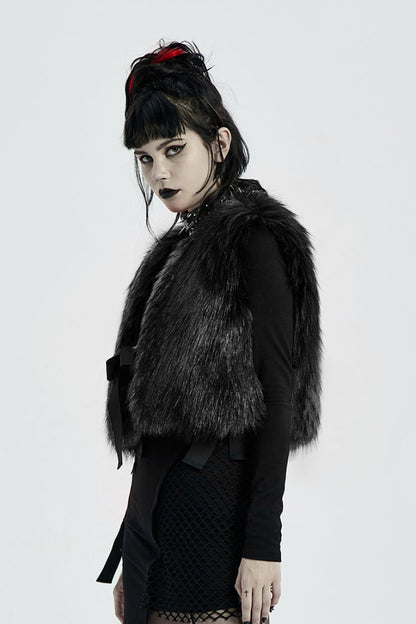 Black Sleeveless Bowknot Side Bandage Womens Steampunk Coat