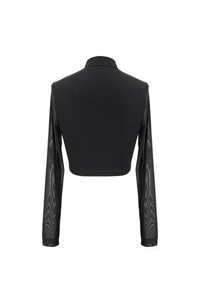 Black Round Collar Lace Check Short Women's Gothic Tops