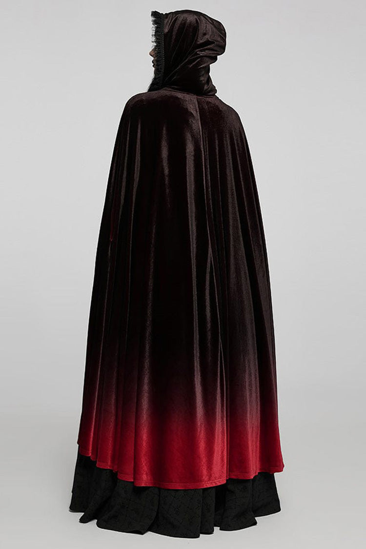 Black/Red Gothic Palace Gorgeous Straps Fantasy Gradient Skirt Large Open Sleeves Hooded Women's Cloak
