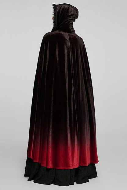Black/Red Gothic Palace Gorgeous Straps Fantasy Gradient Skirt Large Open Sleeves Hooded Women's Cloak