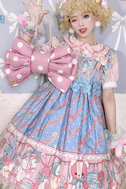 Pink/White Polka Dot Print Bowknot Shaped Sweet Lolita Backpack