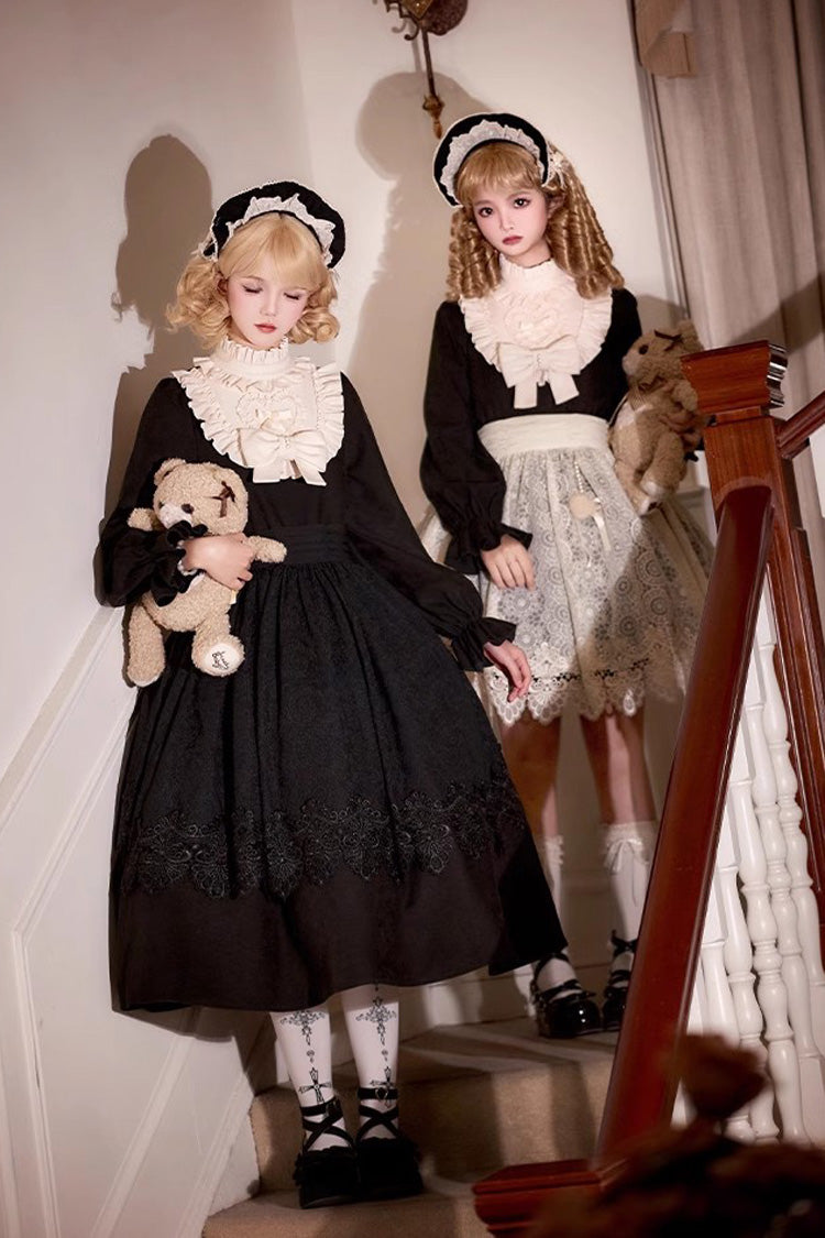 Black [Twilight Choir] Long Sleeves Bowknot Lace Sweet Vintage Lolita Dress 2 Versions
