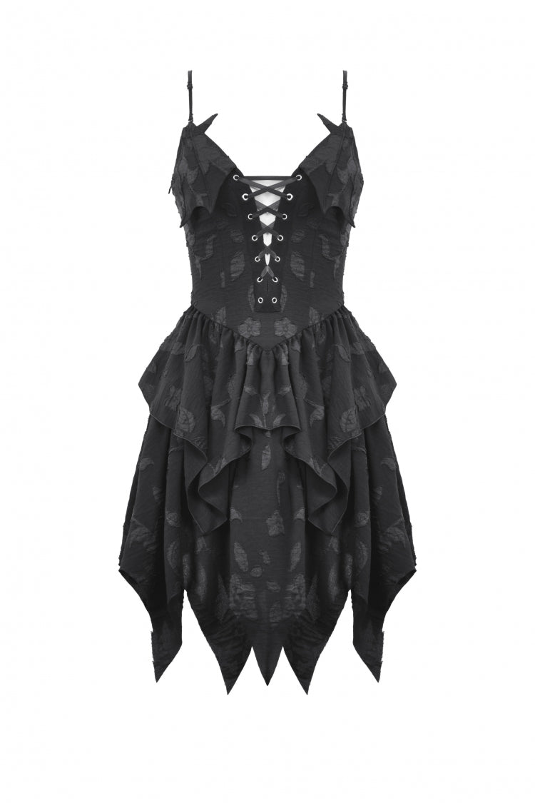 Black V Collar Sleeveless Halloween Printed Irregular Women's Gothic Slip Dress