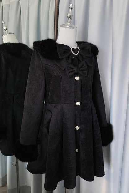 Snow Plush and Thickened Long Sleeves Bowknot Sweet Lolita Coat 2 Colors
