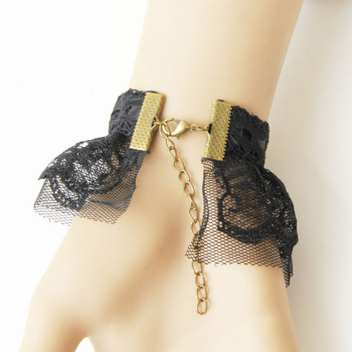 Black Retro Fashion Creative Lace Rose Gem Net Yarn Female Gothic Lolita Ring Bracelet