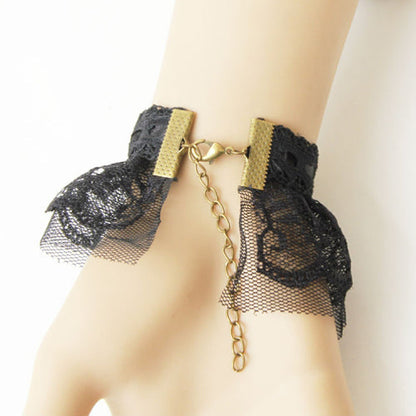 Black Retro Fashion Creative Lace Rose Gem Net Yarn Female Gothic Lolita Ring Bracelet