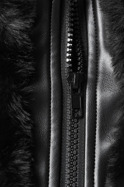 Black Stand Collar Long Sleeves Buckle Straps Faux Fur Women's Punk Short Cloak