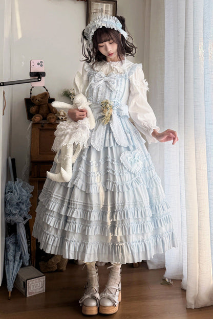 Blue [Heart In Love] Multi-Layered Ruffled Bow Sweet Lolita Jsk Dress