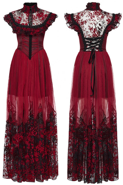 Black/Red Stand Collar Sleeveless Printed Hanayome Lace Lace-Up Women's Gothic Elegant Dress Wedding Dress
