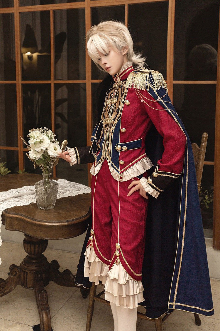 Red/Blue [Royal Glory] Stand Collar Long Sleeves Ruffled Embroidered Gothic Vintage Prince Palace Ouji Lolita Set