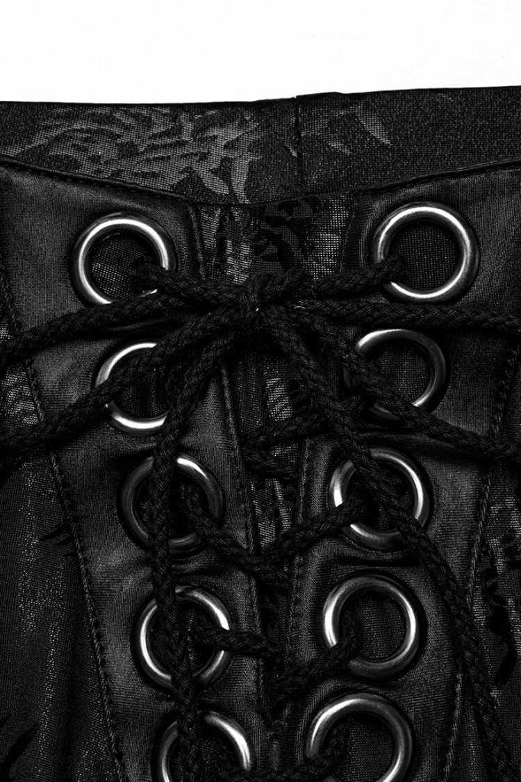 Low Waisted Thorns Print Lace-Up Women's Steampunk Flared Pants 2 Colors