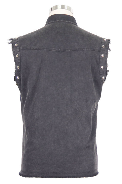 Black Rock Unedged Sleeveless Faded Mens Punk Blouse