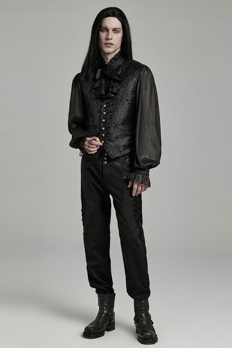 Black V Collar Jacquard Lace-Up Men's Gothic Vest
