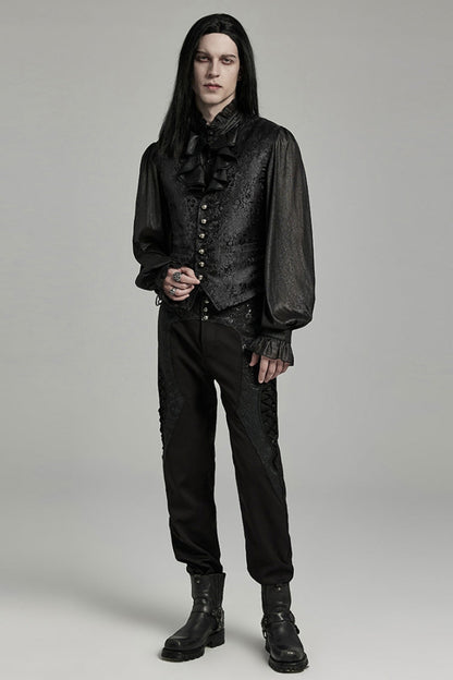 Black V Collar Jacquard Lace-Up Men's Gothic Vest