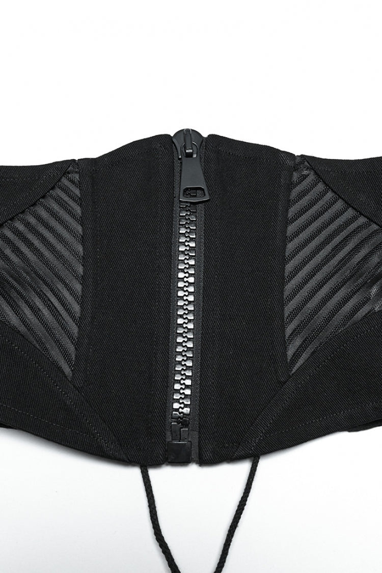 Black Stitching Mesh Zipper Women's Punk Underbust Corset