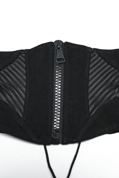 Black Stitching Mesh Zipper Women's Punk Underbust Corset
