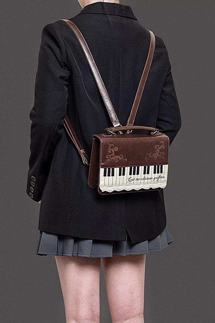 Brown Piano Embroidered Lace Vintage Lolita Backpack