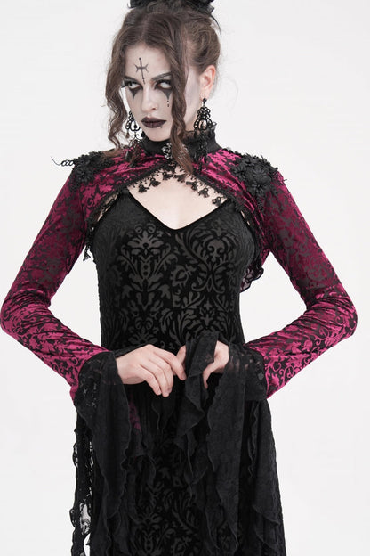 Black/Purple Stand Collar Long Sleeves Lace Tassels Women's Gothic Cape